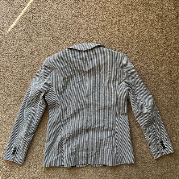 Loft Blazer Womens 4 NWT Seersucker 1 Button Close Striped Notch Cotton Blend - Picture 2 of 14